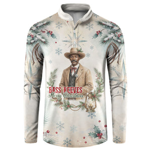 Bass Reeves Christmas Button Sweatshirt Old West Deputy Lawman Pine Branch Winter Holiday