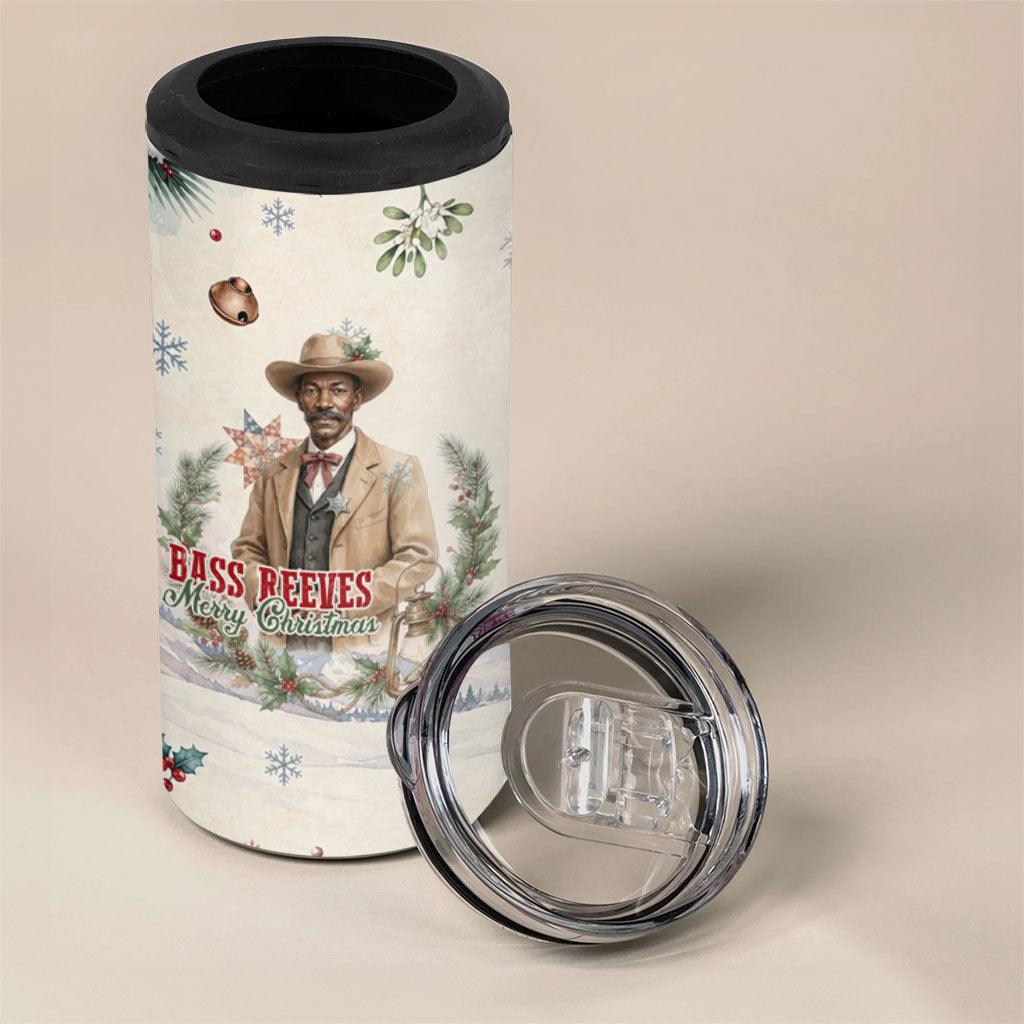 Bass Reeves Christmas 4 in 1 Can Cooler Tumbler Old West Deputy Lawman Pine Branch Winter Holiday