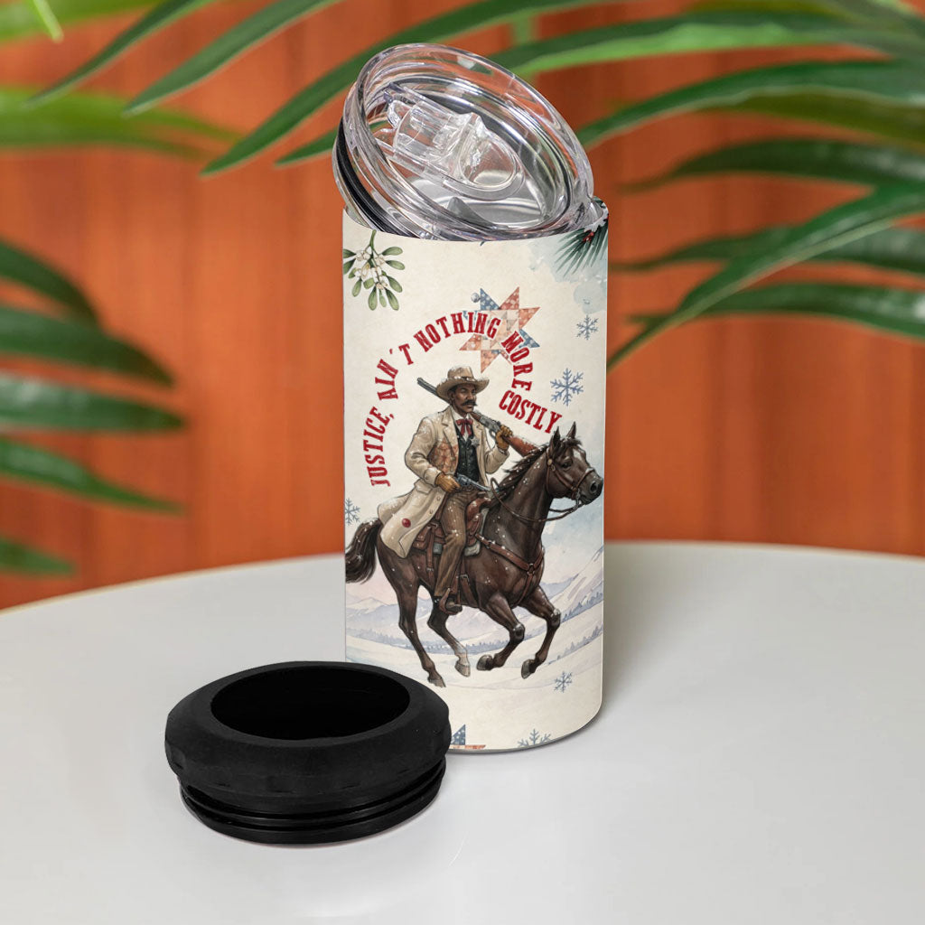 Bass Reeves Christmas 4 in 1 Can Cooler Tumbler Old West Deputy Lawman Pine Branch Winter Holiday
