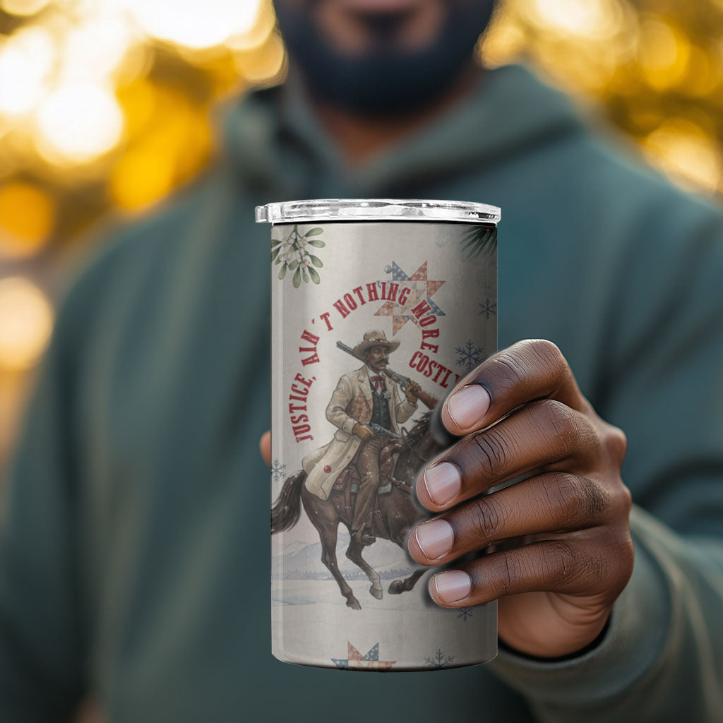 Bass Reeves Christmas 4 in 1 Can Cooler Tumbler Old West Deputy Lawman Pine Branch Winter Holiday