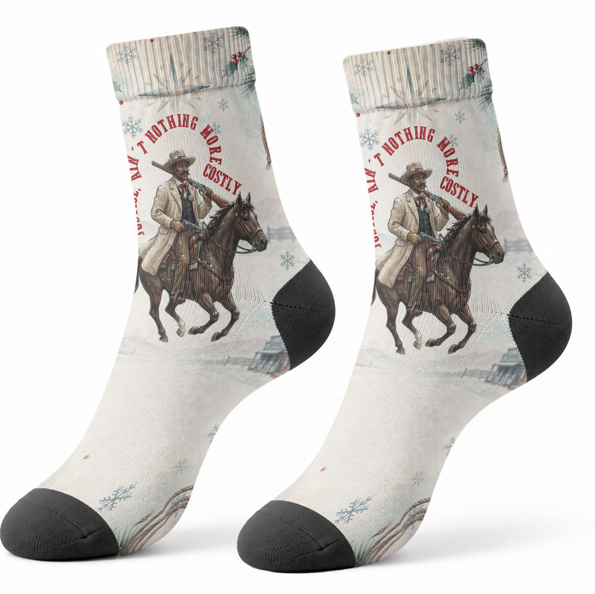 Bass Reeves Christmas Crew Socks Old West Deputy Lawman Pine Branch Winter Holiday