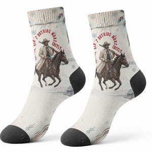 Bass Reeves Christmas Crew Socks Old West Deputy Lawman Pine Branch Winter Holiday