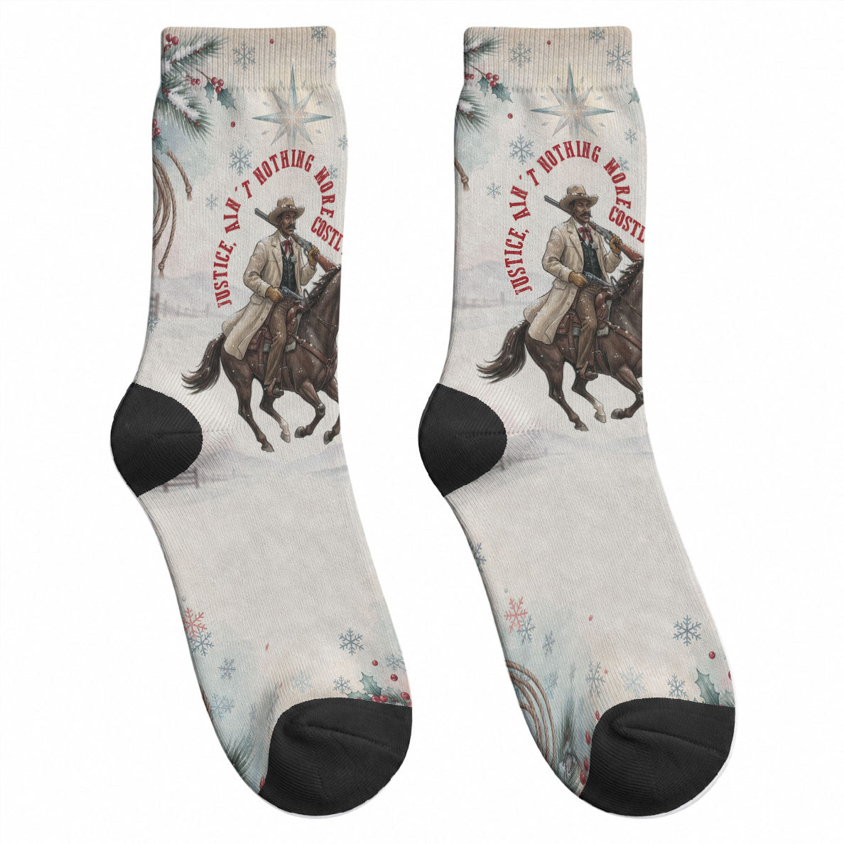Bass Reeves Christmas Crew Socks Old West Deputy Lawman Pine Branch Winter Holiday