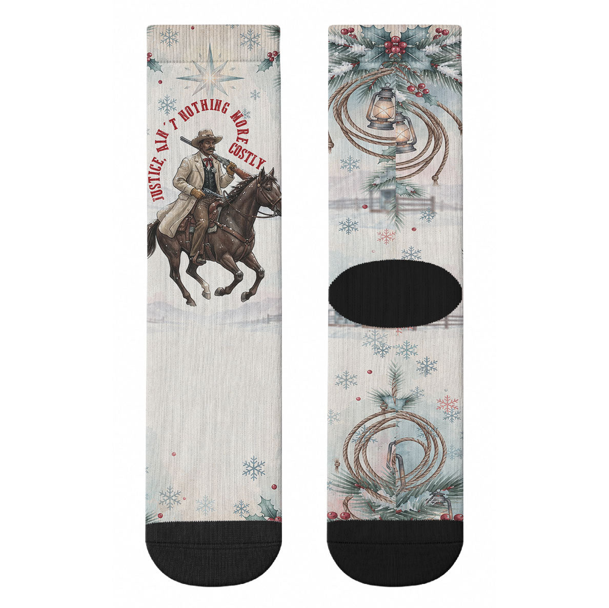 Bass Reeves Christmas Crew Socks Old West Deputy Lawman Pine Branch Winter Holiday