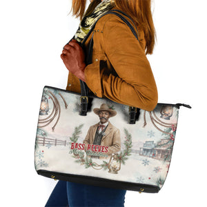 Bass Reeves Christmas Leather Tote Bag Old West Deputy Lawman Pine Branch Winter Holiday