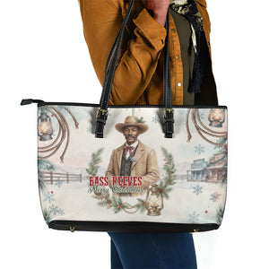 Bass Reeves Christmas Leather Tote Bag Old West Deputy Lawman Pine Branch Winter Holiday