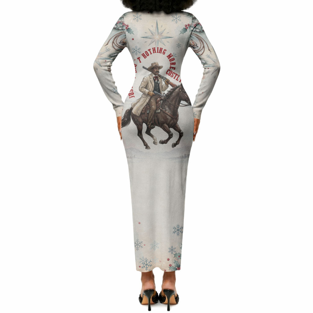 Bass Reeves Christmas Long Sleeve Bodycon Dress Old West Deputy Lawman Pine Branch Winter Holiday