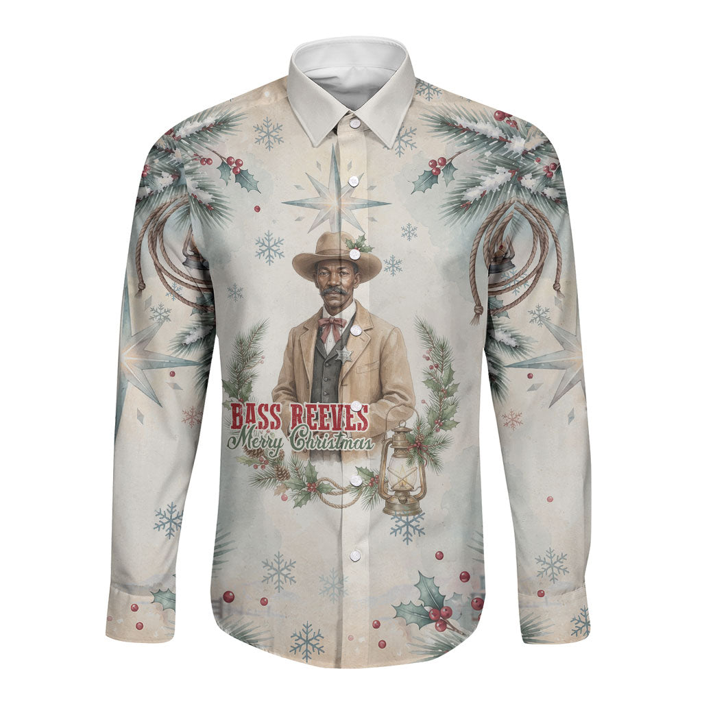 Bass Reeves Christmas Long Sleeve Button Shirt Old West Deputy Lawman Pine Branch Winter Holiday