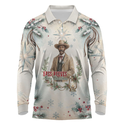 Bass Reeves Christmas Long Sleeve Polo Shirt Old West Deputy Lawman Pine Branch Winter Holiday