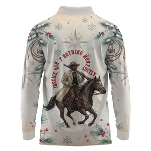 Bass Reeves Christmas Long Sleeve Polo Shirt Old West Deputy Lawman Pine Branch Winter Holiday
