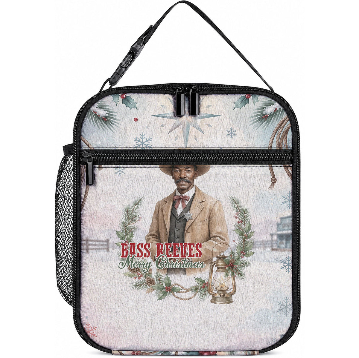 Bass Reeves Christmas Lunch Bag Old West Deputy Lawman Pine Branch Winter Holiday
