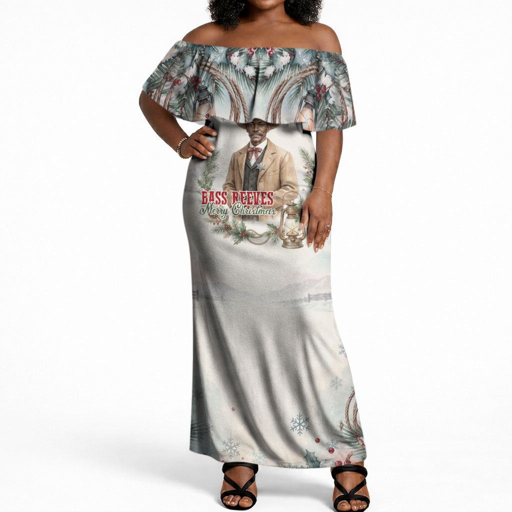 Bass Reeves Christmas Off Shoulder Maxi Dress Old West Deputy Lawman Pine Branch Winter Holiday