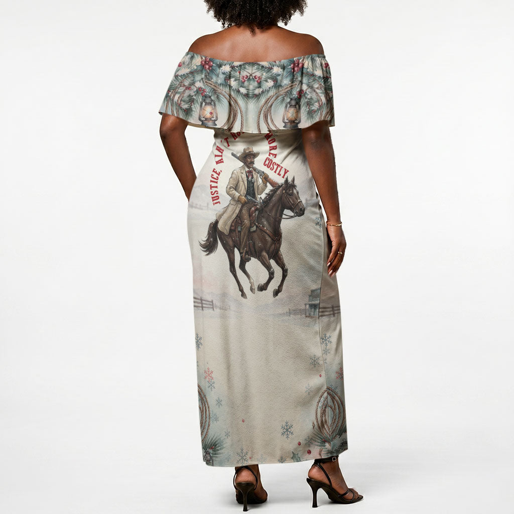 Bass Reeves Christmas Off Shoulder Maxi Dress Old West Deputy Lawman Pine Branch Winter Holiday