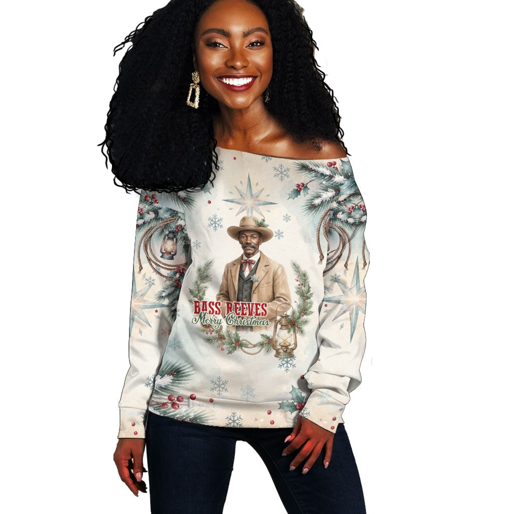 Bass Reeves Christmas Off Shoulder Sweater Old West Deputy Lawman Pine Branch Winter Holiday