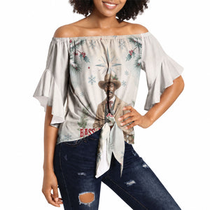 Bass Reeves Christmas Off Shoulder Wrap Waist Top Old West Deputy Lawman Pine Branch Winter Holiday