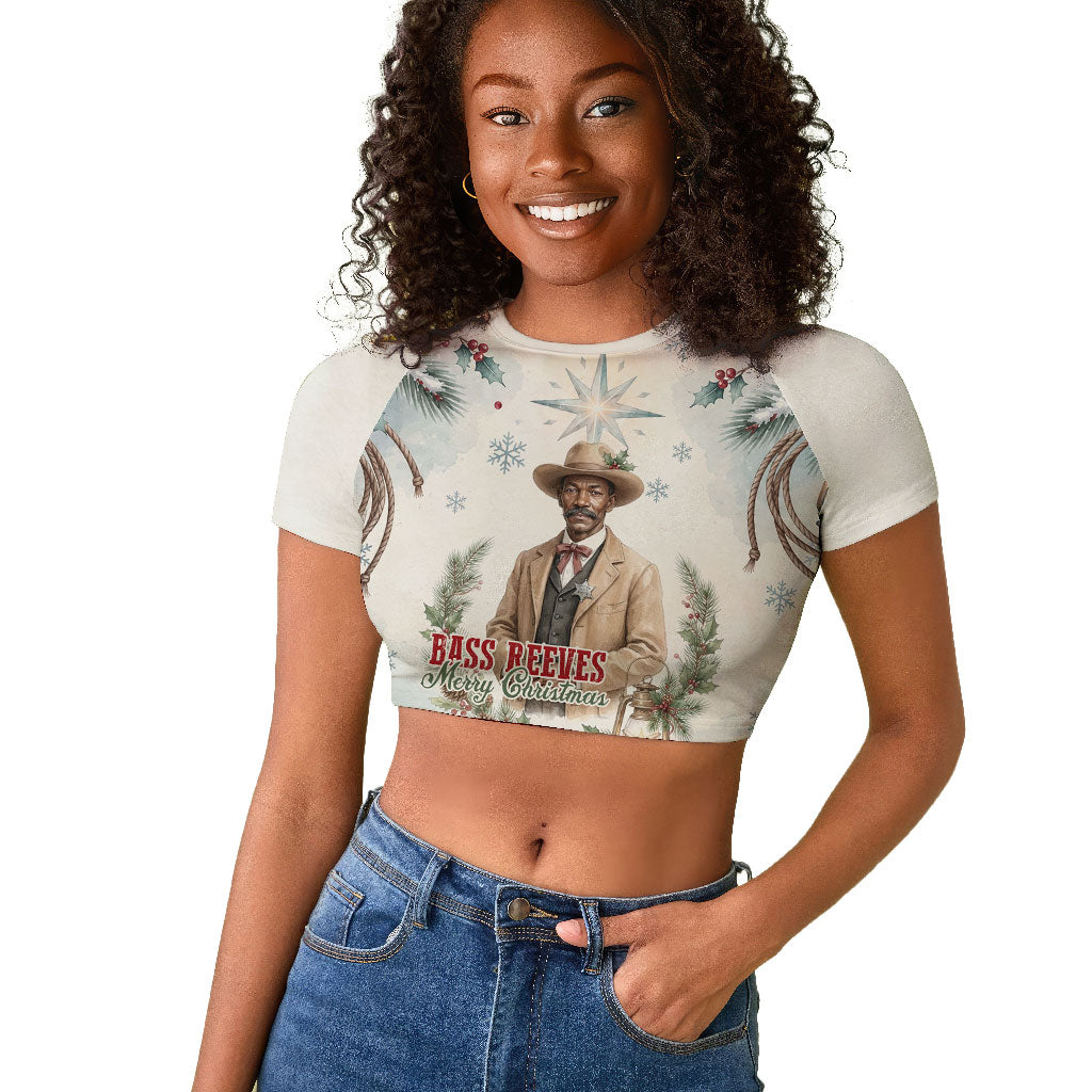 Bass Reeves Christmas Raglan Cropped T shirt Old West Deputy Lawman Pine Branch Winter Holiday