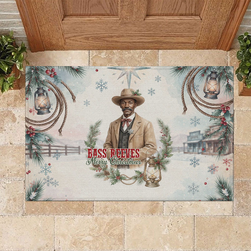 Bass Reeves Christmas Rubber Doormat Old West Deputy Lawman Pine Branch Winter Holiday