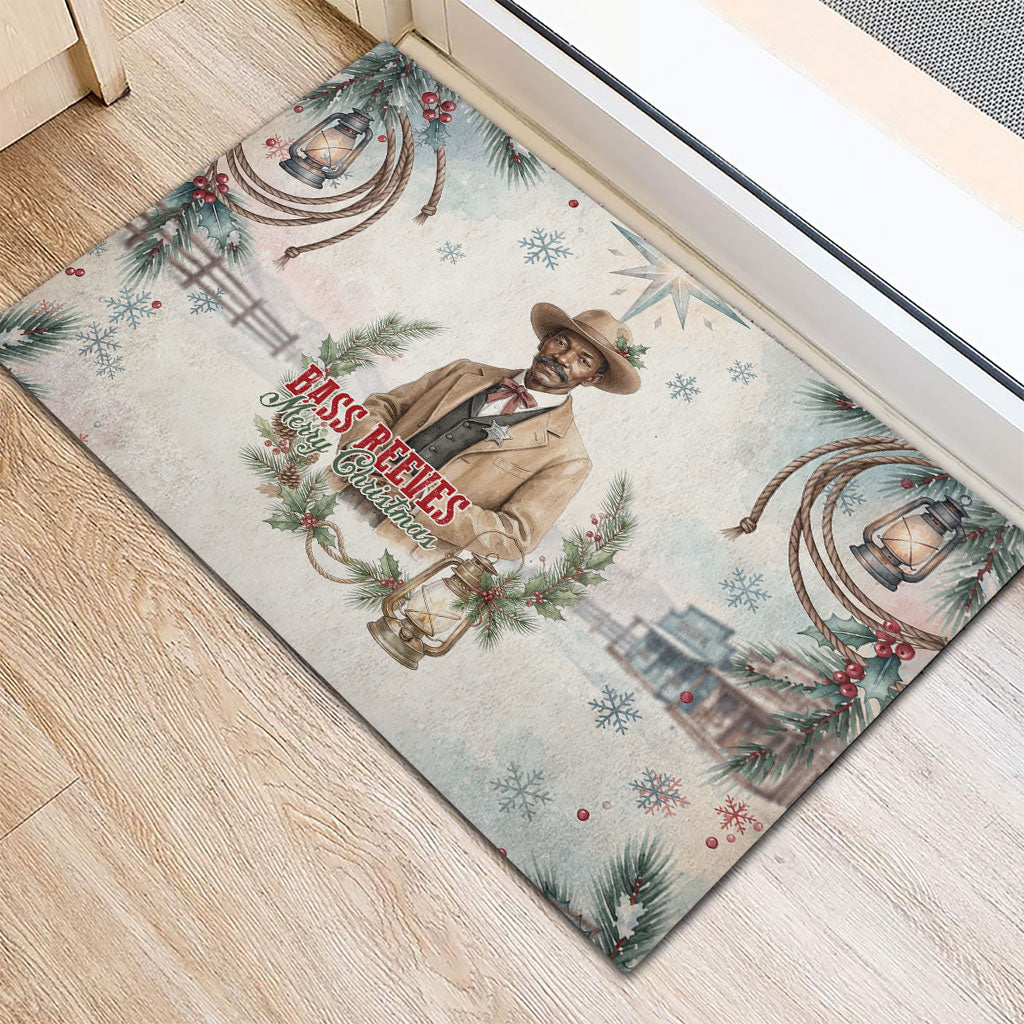 Bass Reeves Christmas Rubber Doormat Old West Deputy Lawman Pine Branch Winter Holiday