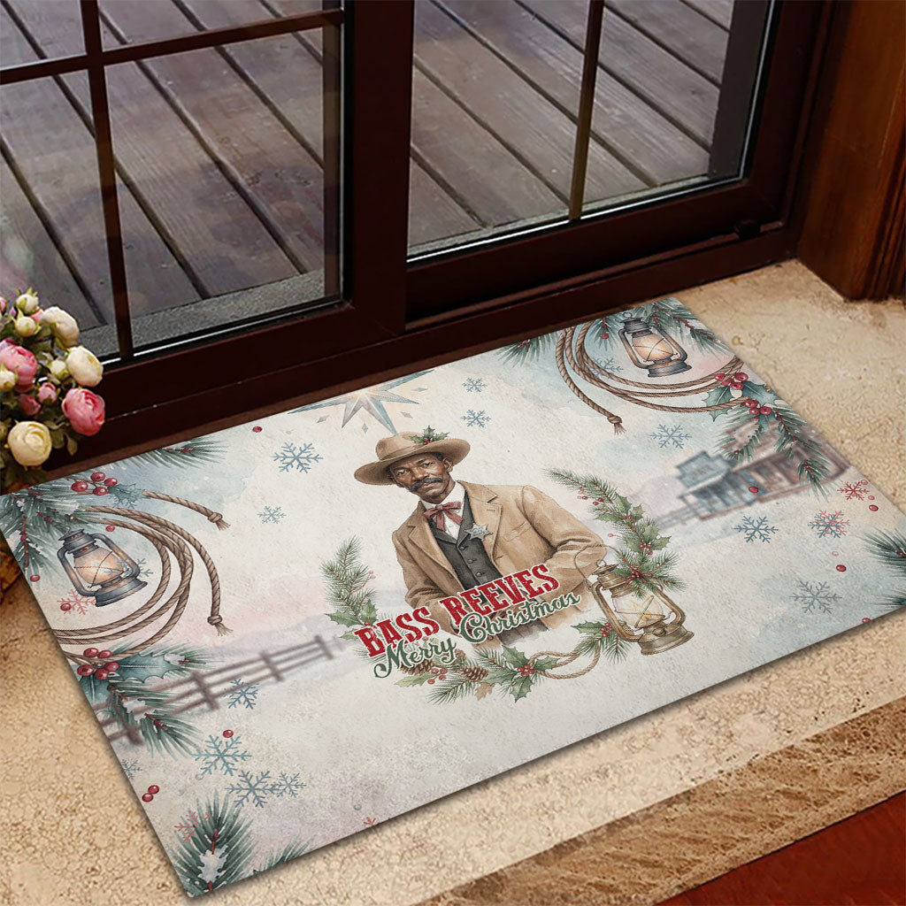 Bass Reeves Christmas Rubber Doormat Old West Deputy Lawman Pine Branch Winter Holiday