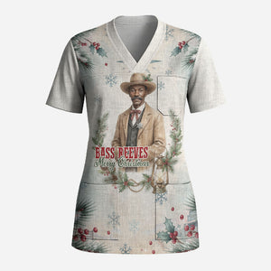 Bass Reeves Christmas Scrub Top Old West Deputy Lawman Pine Branch Winter Holiday