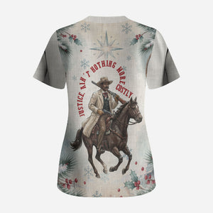 Bass Reeves Christmas Scrub Top Old West Deputy Lawman Pine Branch Winter Holiday