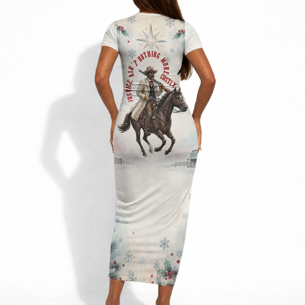 Bass Reeves Christmas Short Sleeve Bodycon Dress Old West Deputy Lawman Pine Branch Winter Holiday