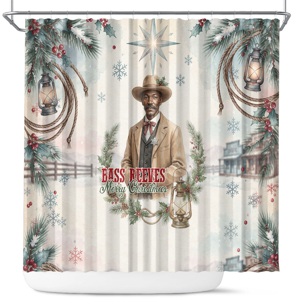 Bass Reeves Christmas Shower Curtain Old West Deputy Lawman Pine Branch Winter Holiday