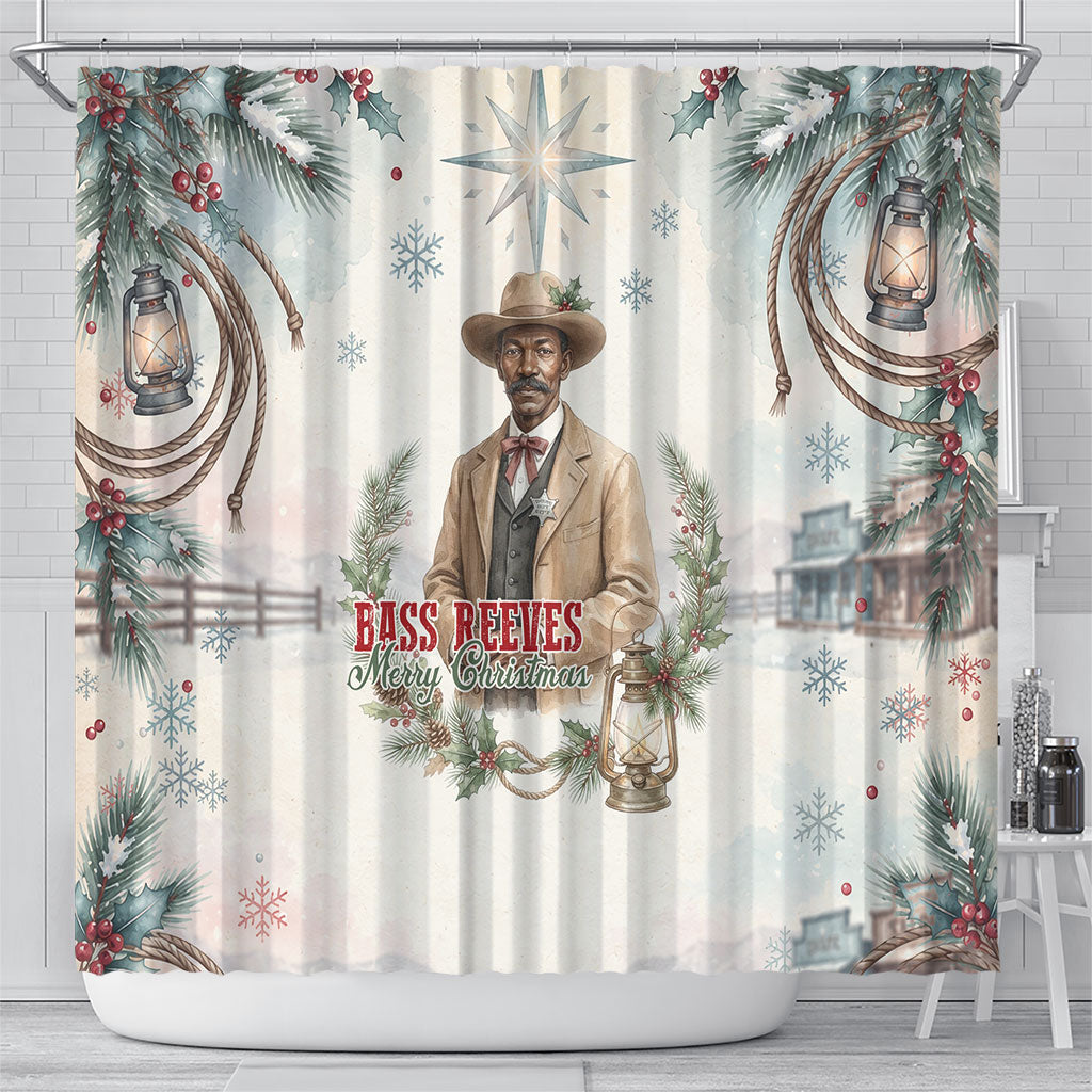 Bass Reeves Christmas Shower Curtain Old West Deputy Lawman Pine Branch Winter Holiday