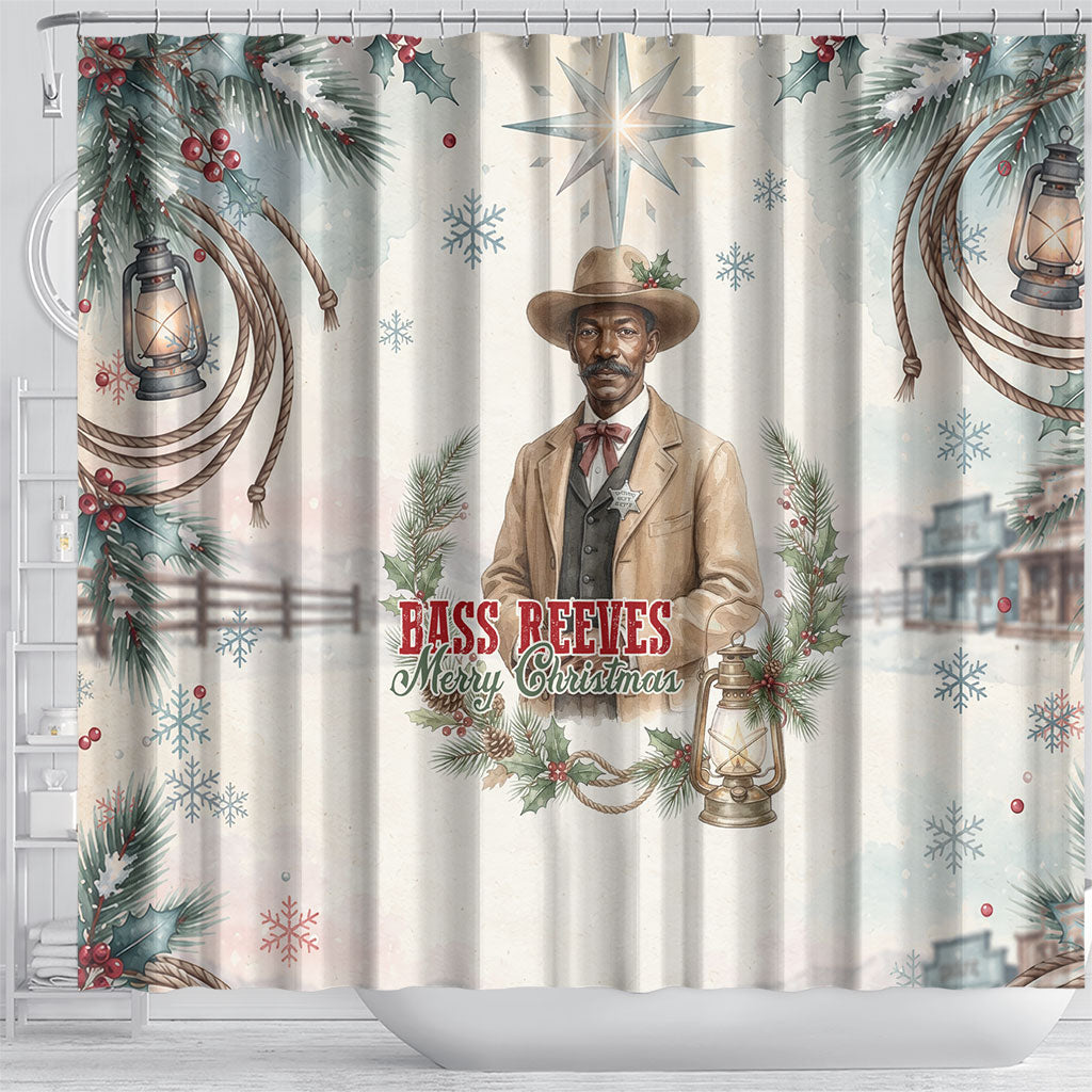 Bass Reeves Christmas Shower Curtain Old West Deputy Lawman Pine Branch Winter Holiday