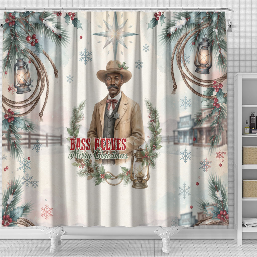 Bass Reeves Christmas Shower Curtain Old West Deputy Lawman Pine Branch Winter Holiday