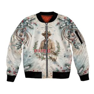 Bass Reeves Christmas Sleeve Zip Bomber Jacket Old West Deputy Lawman Pine Branch Winter Holiday