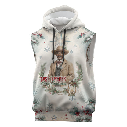 Bass Reeves Christmas Sleeveless Hoodie Old West Deputy Lawman Pine Branch Winter Holiday