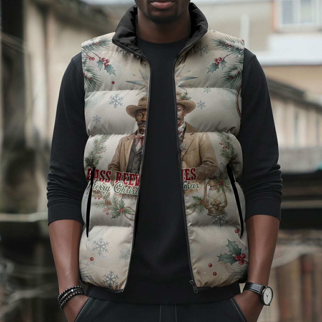 Bass Reeves Christmas Sleeveless Puffer Jacket Old West Deputy Lawman Pine Branch Winter Holiday