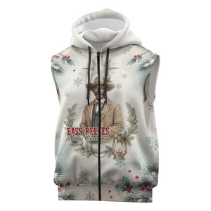 Bass Reeves Christmas Sleeveless Zip Hoodie Old West Deputy Lawman Pine Branch Winter Holiday