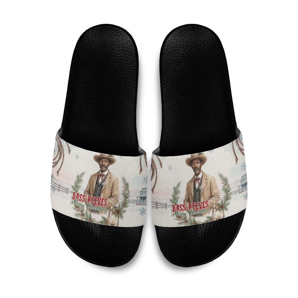 Bass Reeves Christmas Slide Sandals Old West Deputy Lawman Pine Branch Winter Holiday