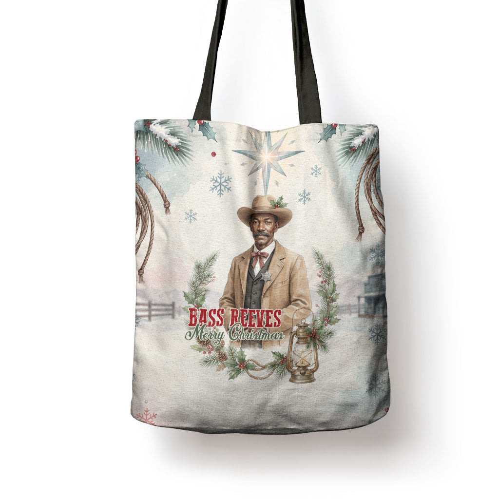 Bass Reeves Christmas Tote Bag Old West Deputy Lawman Pine Branch Winter Holiday