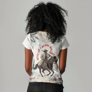 Bass Reeves Christmas Women V-Neck T-Shirt Old West Deputy Lawman Pine Branch Winter Holiday