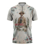 Bass Reeves Christmas Zipper Polo Shirt Old West Deputy Lawman Pine Branch Winter Holiday