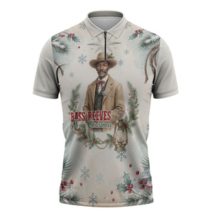 Bass Reeves Christmas Zipper Polo Shirt Old West Deputy Lawman Pine Branch Winter Holiday