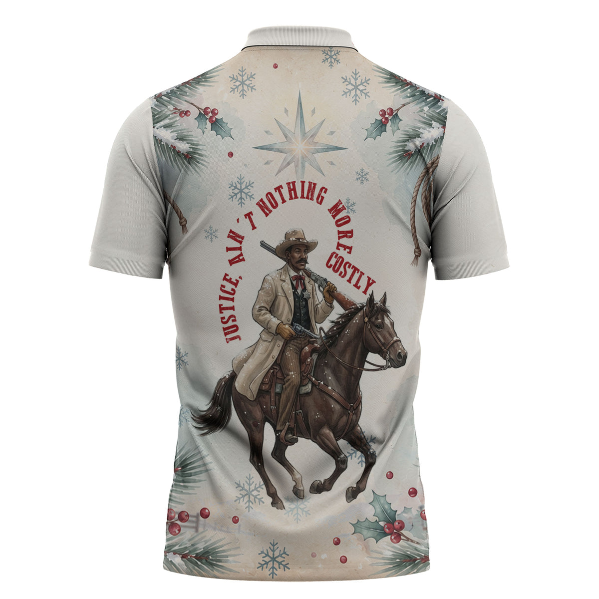 Bass Reeves Christmas Zipper Polo Shirt Old West Deputy Lawman Pine Branch Winter Holiday