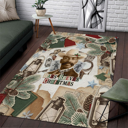 Bass Reeves Christmas Area Rug Old West Marshal Frontier Collage Vintage