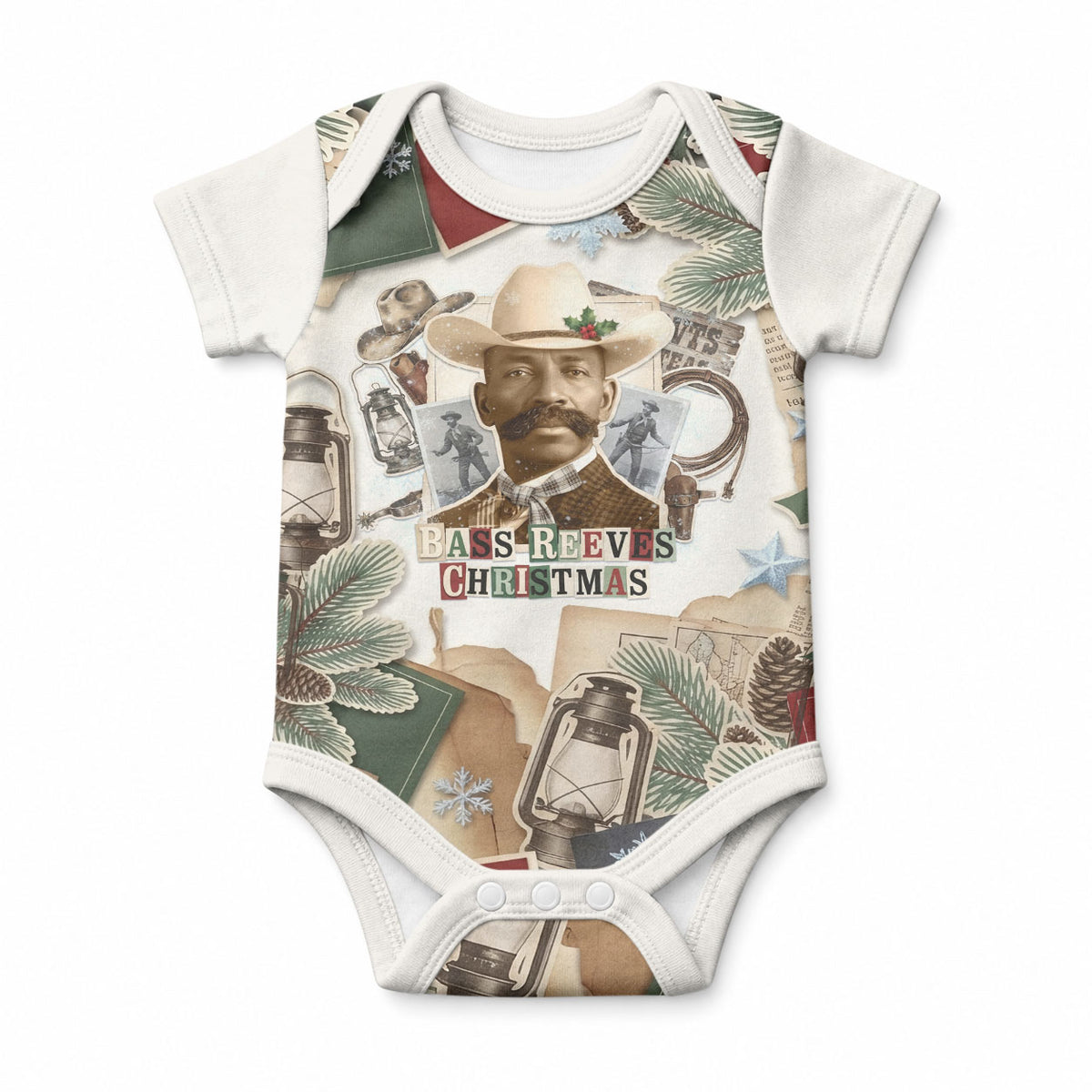 Bass Reeves Christmas Baby Onesie Old West Marshal Frontier Collage Vintage