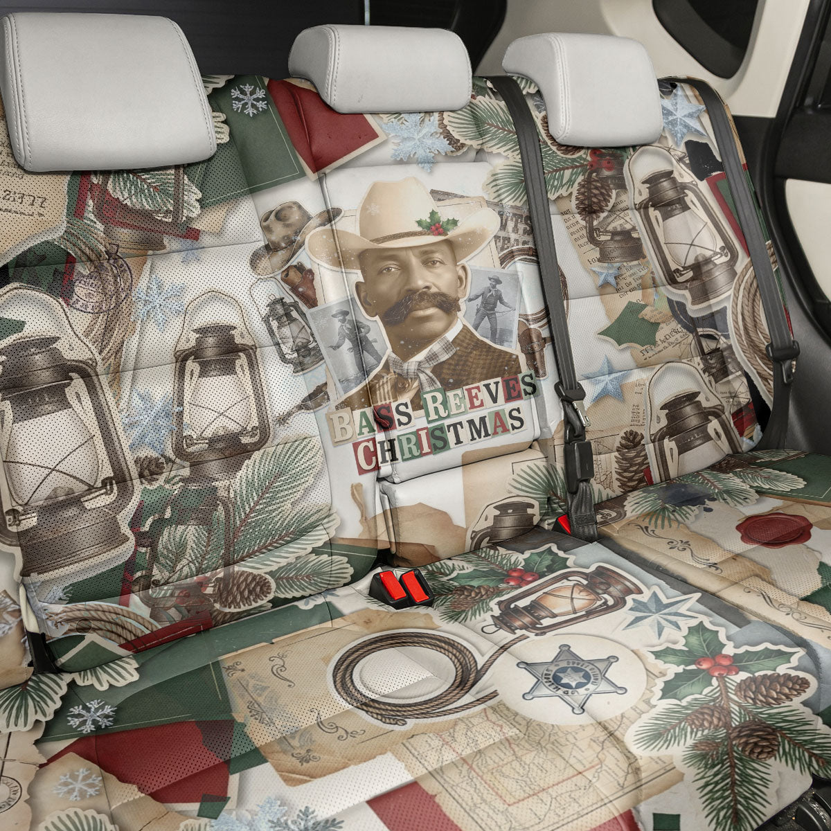 Bass Reeves Christmas Back Car Seat Cover Old West Marshal Frontier Collage Vintage