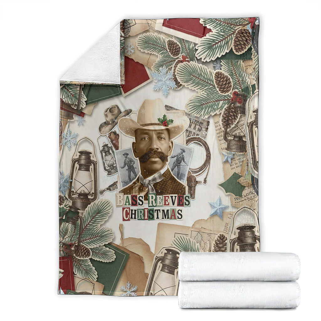 Bass Reeves Christmas Blanket Old West Marshal Frontier Collage Vintage