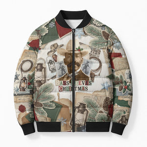 Bass Reeves Christmas Bomber Puffer Jacket Old West Marshal Frontier Collage Vintage