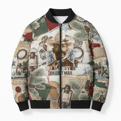 Bass Reeves Christmas Bomber Puffer Jacket Old West Marshal Frontier Collage Vintage