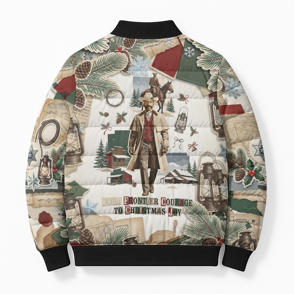 Bass Reeves Christmas Bomber Puffer Jacket Old West Marshal Frontier Collage Vintage