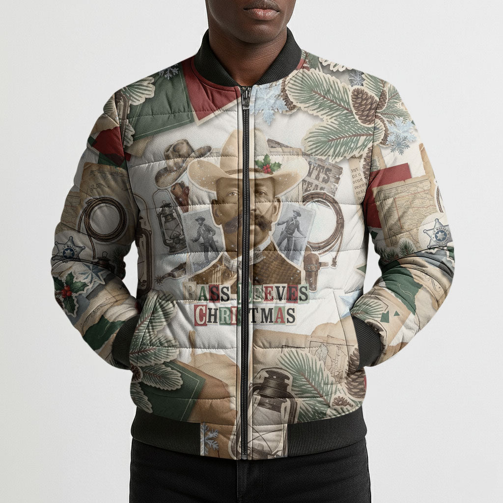 Bass Reeves Christmas Bomber Puffer Jacket Old West Marshal Frontier Collage Vintage
