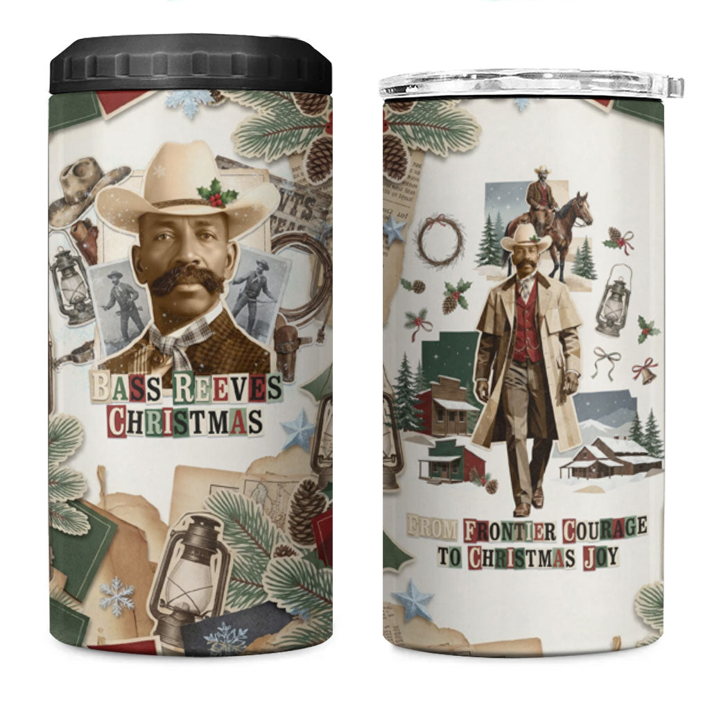 Bass Reeves Christmas 4 in 1 Can Cooler Tumbler Old West Marshal Frontier Collage Vintage