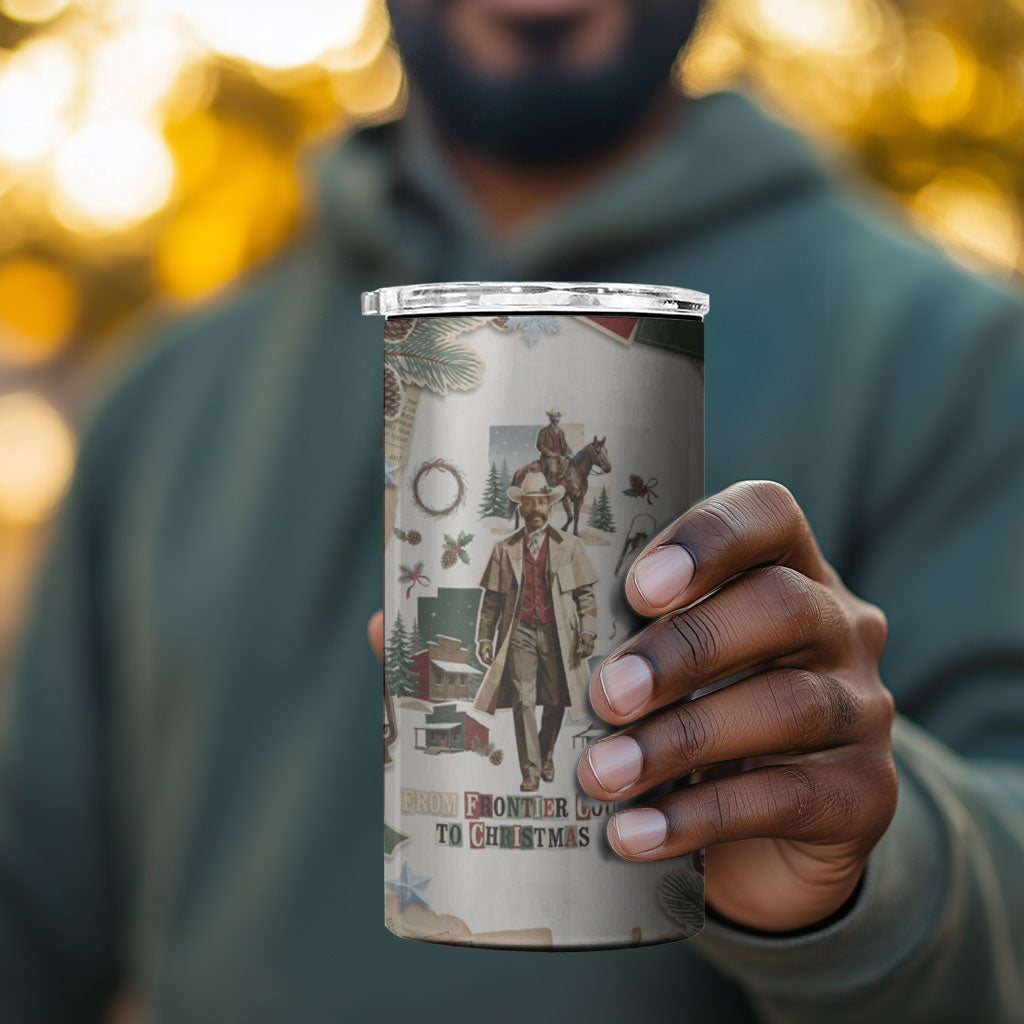 Bass Reeves Christmas 4 in 1 Can Cooler Tumbler Old West Marshal Frontier Collage Vintage